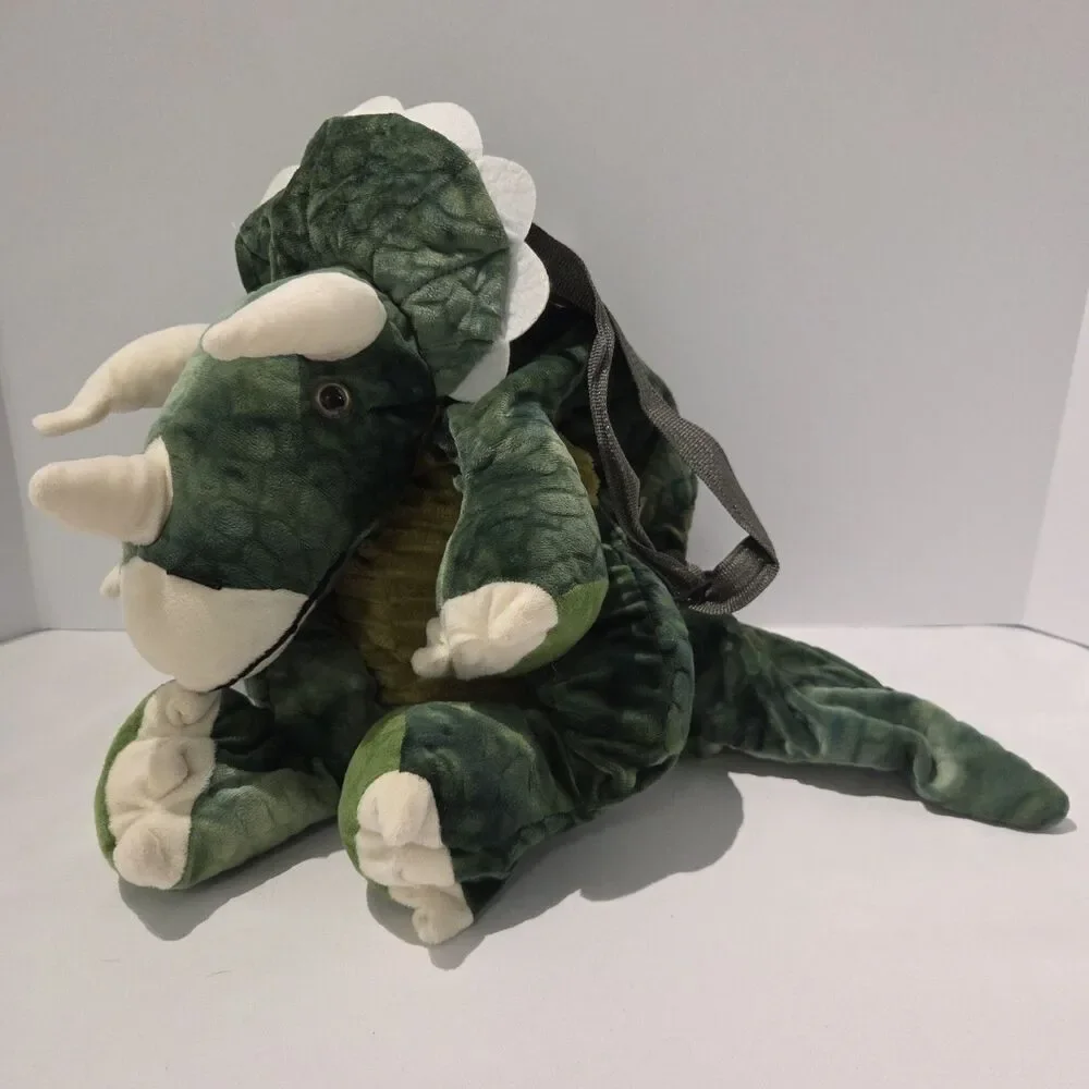 Triceratops Green Stuffed Animal Plush Dino Purse Bag Two Straps